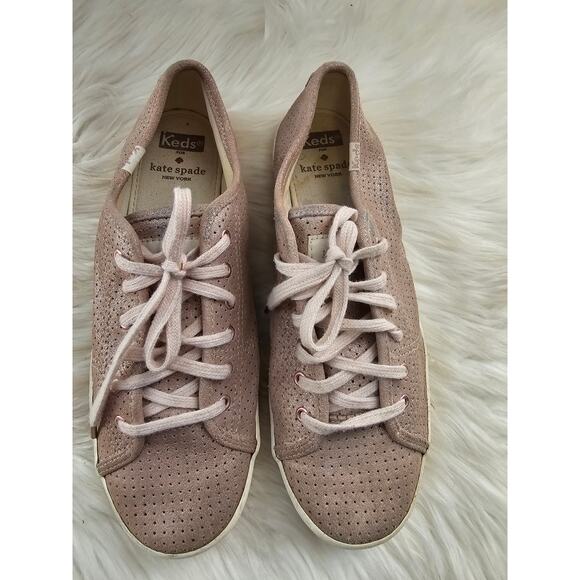 Keds x Kate Spade Kickstart Shimmer Pink Rose Gold Perforated Sneakers Size 8.5 - Picture 2 of 6